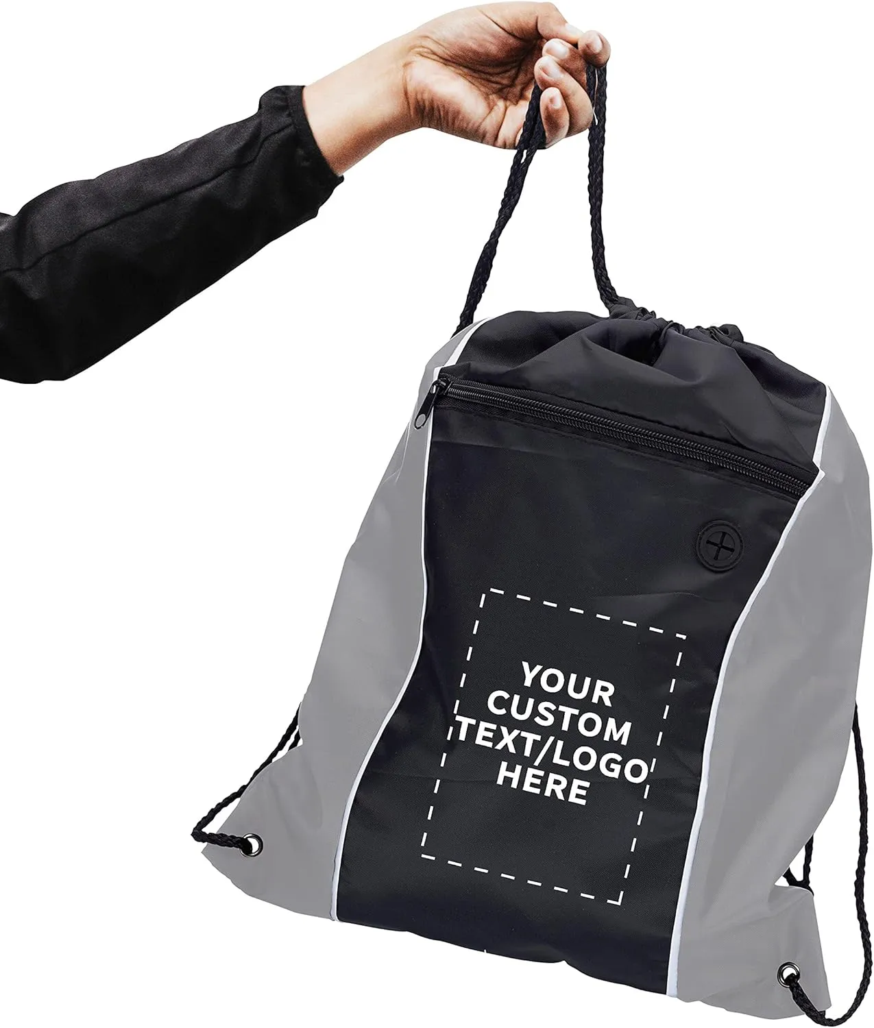 DISCOUNT PROMOS Two-Tone Drawstring Backpack Non-Woven - 100 pack - Customizable Text, Logo - Durable Sports Backpacks - Ideal for Work, Sports, Travel, Gym & More - Grey