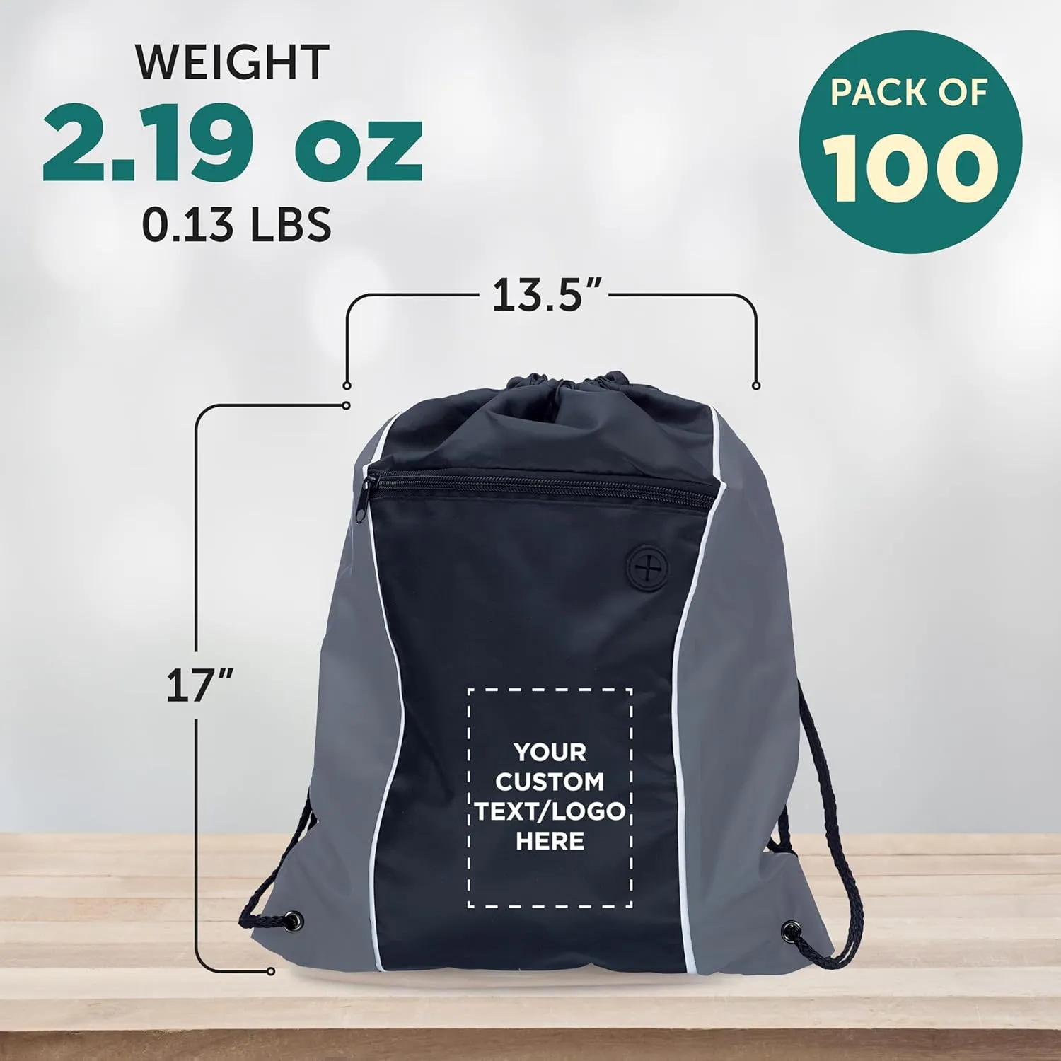 DISCOUNT PROMOS Two-Tone Drawstring Backpack Non-Woven - 100 pack - Customizable Text, Logo - Durable Sports Backpacks - Ideal for Work, Sports, Travel, Gym & More - Grey