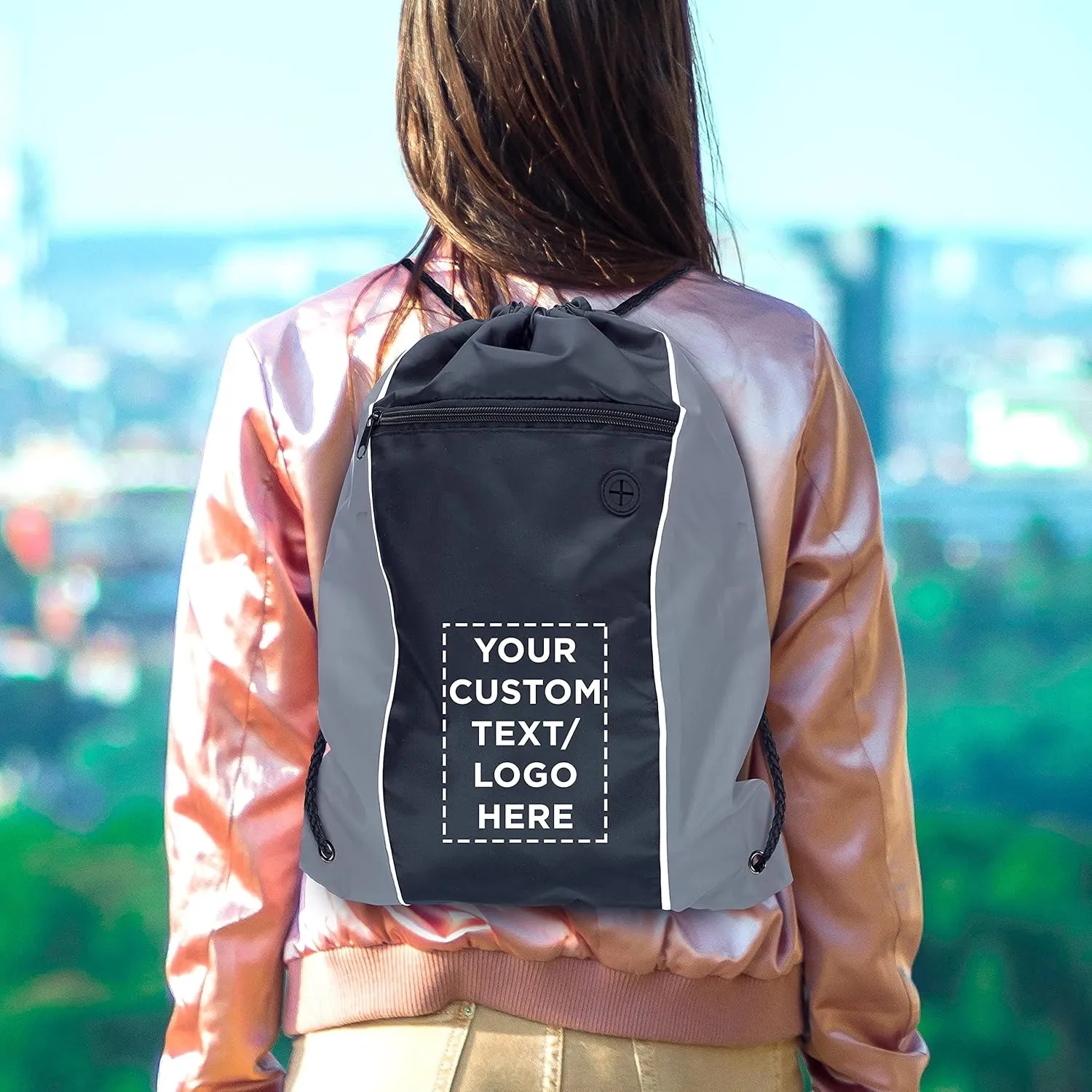 DISCOUNT PROMOS Two-Tone Drawstring Backpack Non-Woven - 100 pack - Customizable Text, Logo - Durable Sports Backpacks - Ideal for Work, Sports, Travel, Gym & More - Grey