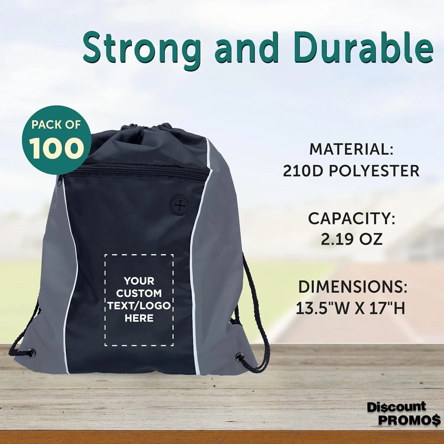 DISCOUNT PROMOS Two-Tone Drawstring Backpack Non-Woven - 100 pack - Customizable Text, Logo - Durable Sports Backpacks - Ideal for Work, Sports, Travel, Gym & More - Grey