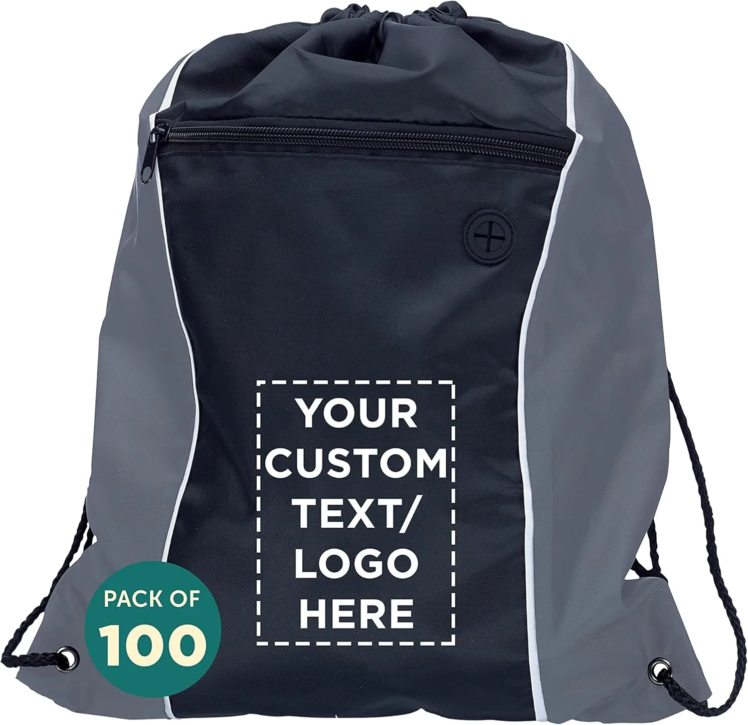 DISCOUNT PROMOS Two-Tone Drawstring Backpack Non-Woven - 100 pack - Customizable Text, Logo - Durable Sports Backpacks - Ideal for Work, Sports, Travel, Gym & More - Grey