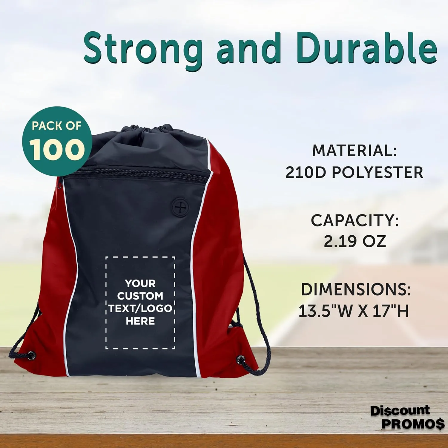 DISCOUNT PROMOS Two-Tone Drawstring Backpack Non-Woven - 100 pack - Customizable Text, Logo - Durable Sports Backpacks - Ideal for Work, Sports, Travel, Gym & More - Red