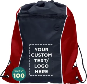DISCOUNT PROMOS Two-Tone Drawstring Backpack Non-Woven - 100 pack - Customizable Text, Logo - Durable Sports Backpacks - Ideal for Work, Sports, Travel, Gym & More - Red