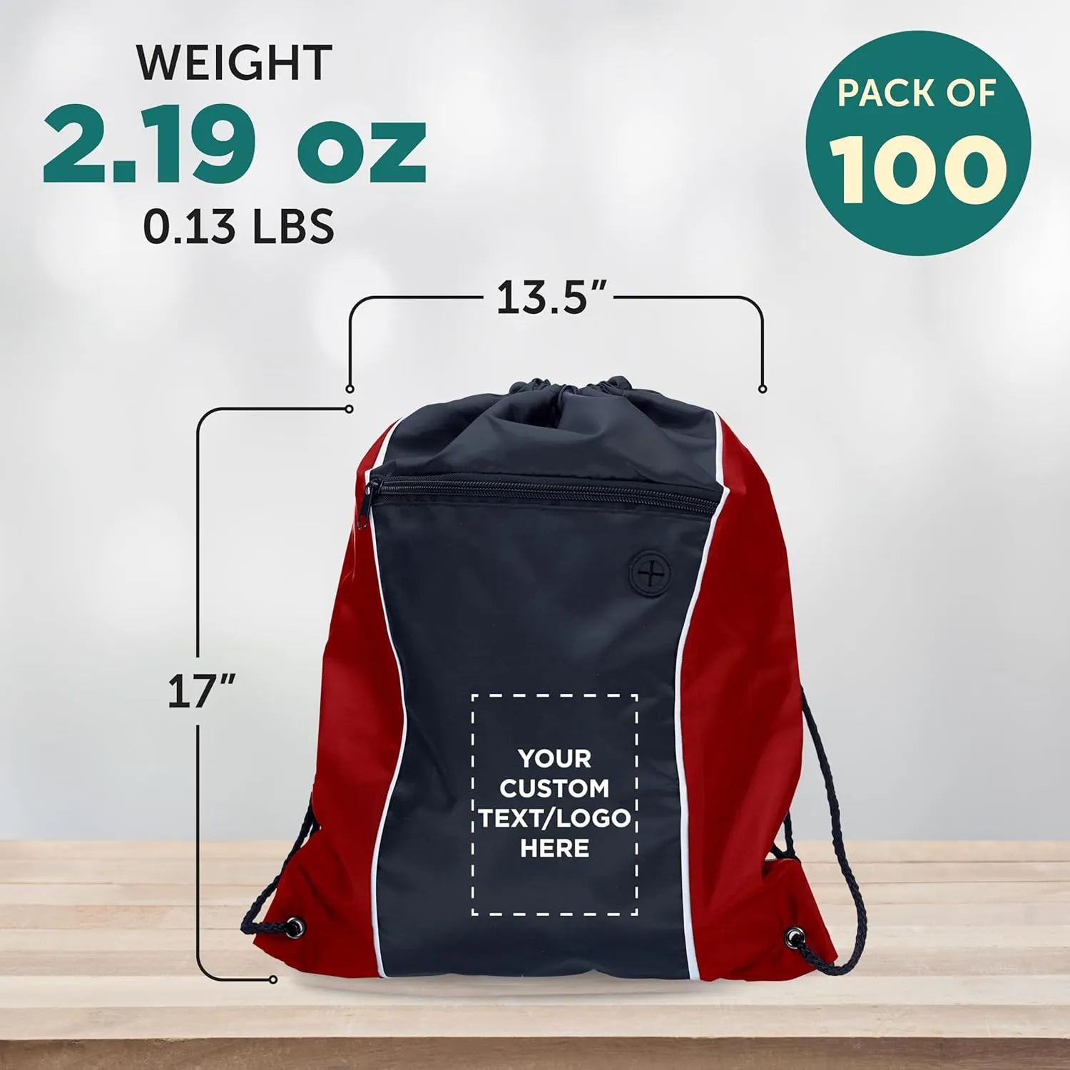 DISCOUNT PROMOS Two-Tone Drawstring Backpack Non-Woven - 100 pack - Customizable Text, Logo - Durable Sports Backpacks - Ideal for Work, Sports, Travel, Gym & More - Red