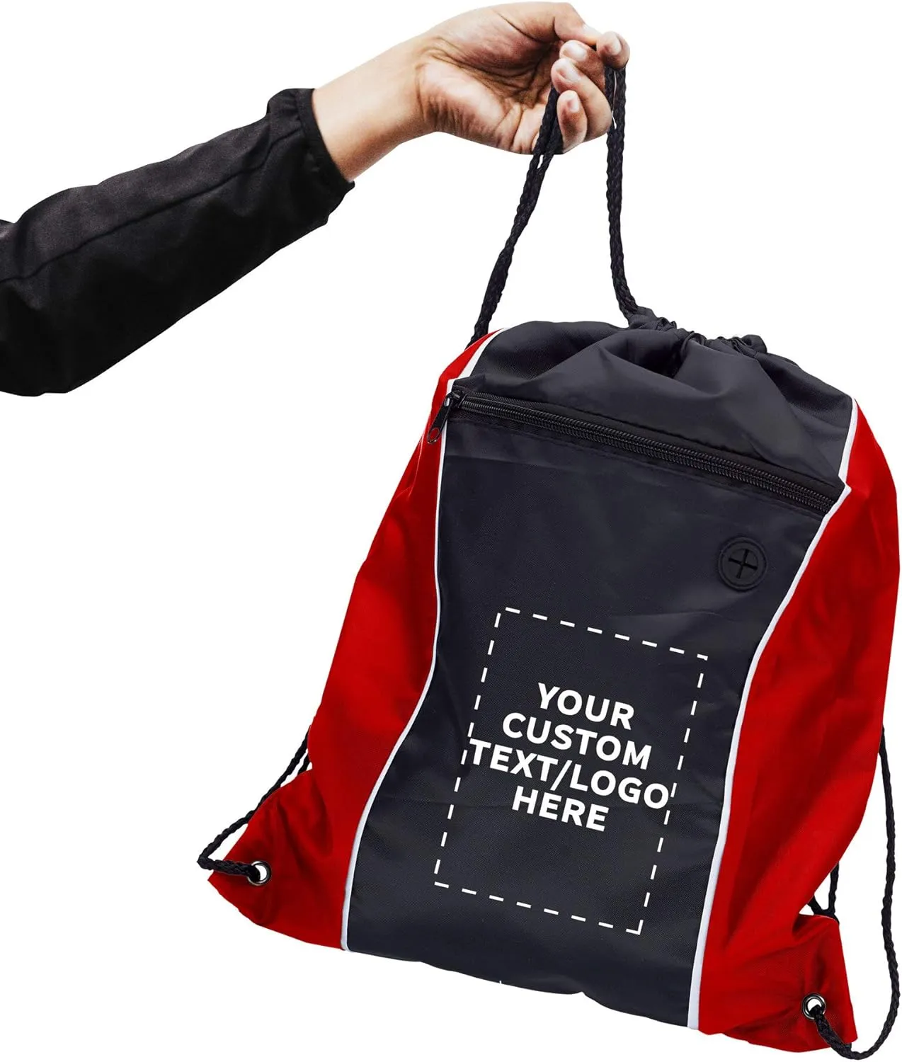 DISCOUNT PROMOS Two-Tone Drawstring Backpack Non-Woven - 100 pack - Customizable Text, Logo - Durable Sports Backpacks - Ideal for Work, Sports, Travel, Gym & More - Red