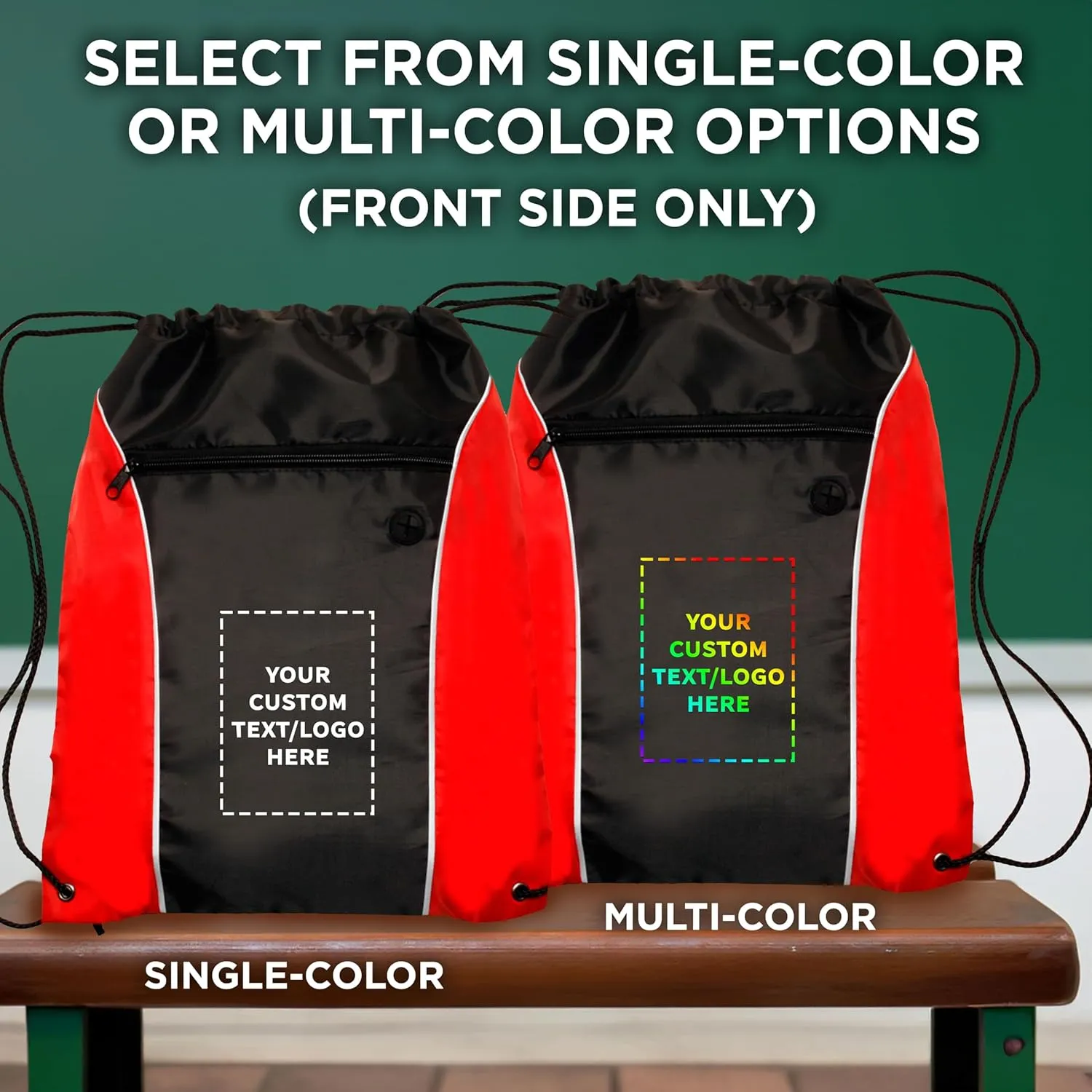 DISCOUNT PROMOS Two-Tone Drawstring Backpack Non-Woven - 100 pack - Customizable Text, Logo - Durable Sports Backpacks - Ideal for Work, Sports, Travel, Gym & More - Red