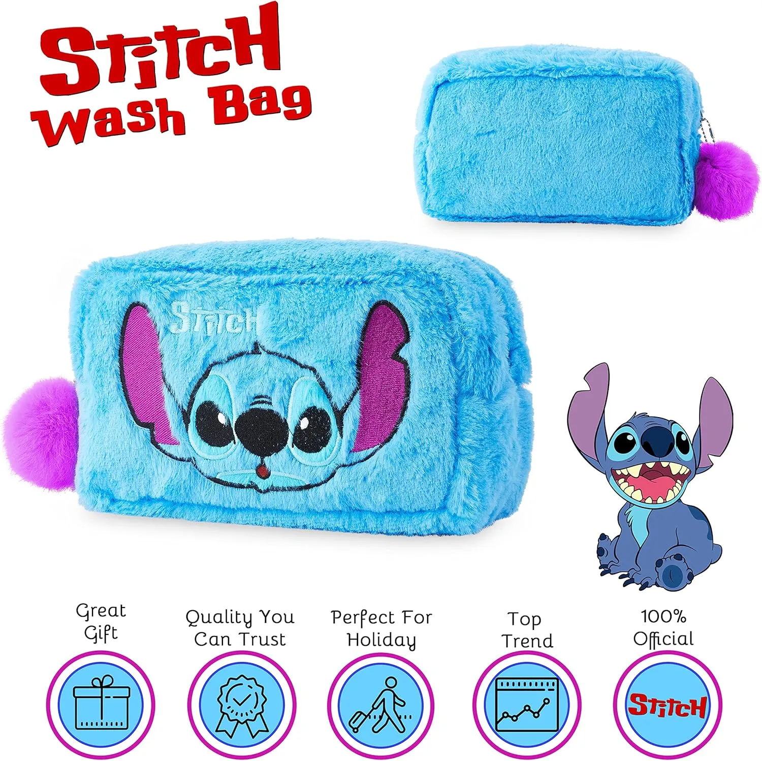 Disney Stitch Toiletry Bag for Women Teens Cute Travel Accessories Zipped Make Up Bag Cosmetics Storage Gifts for Her