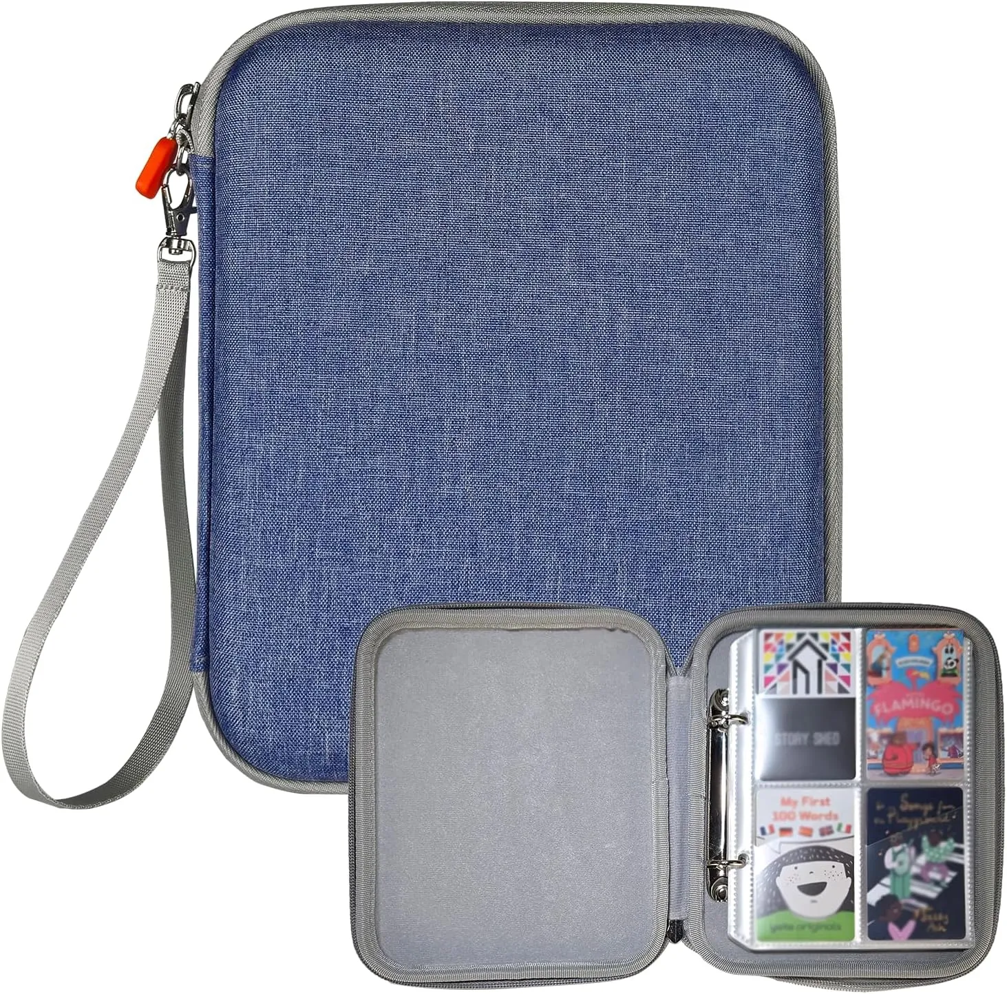 Dmoicols Portable Yoto Card Holder - 80 Pockets Zippered card binder Storage Case with Carry Strap, Organizer for Yoto Player/Audiobook/Story Cards, Travel-Friendly Kids' Card Album (Dark Blue)