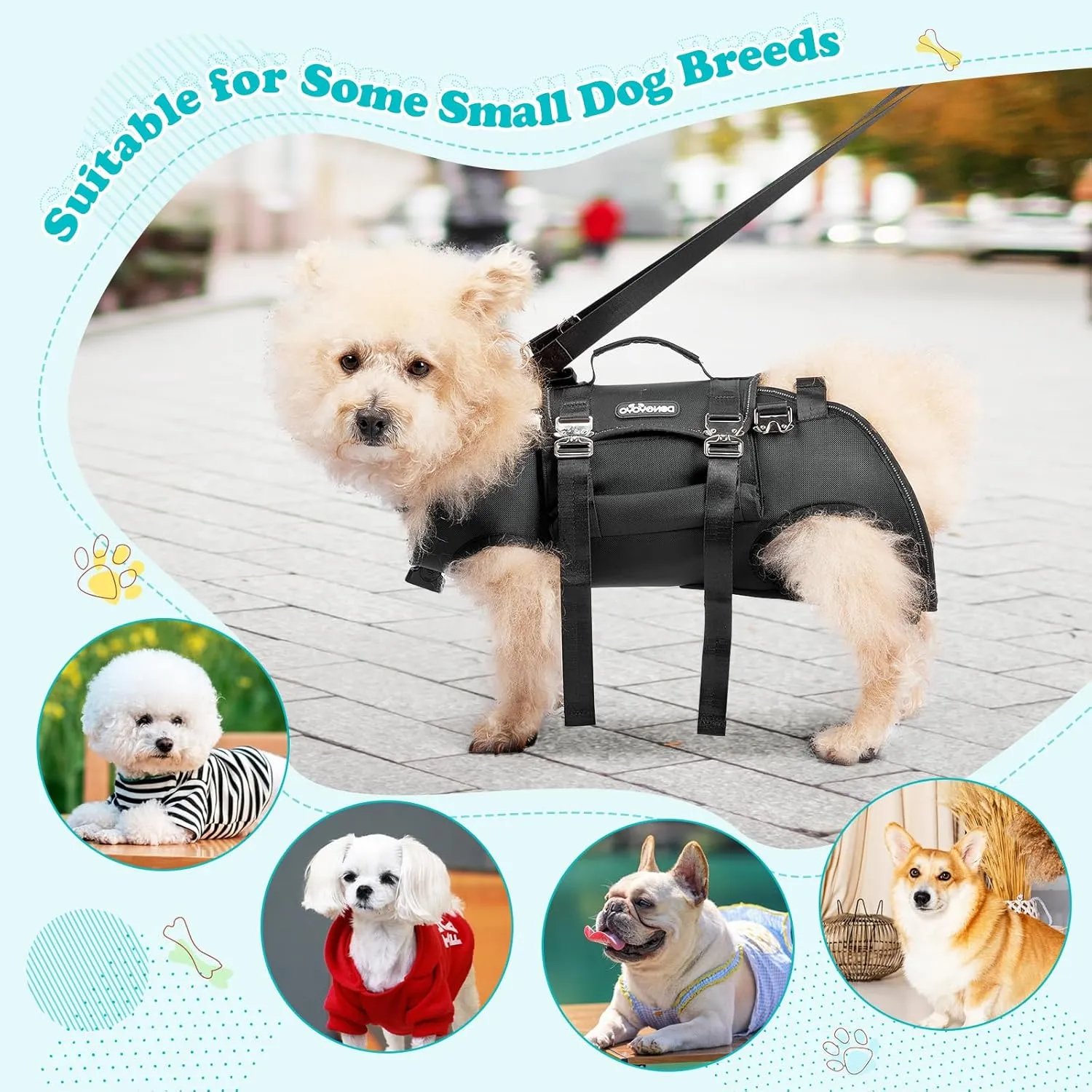 Dog Backpack Carrier for 17-23 Lbs Small Dogs, Multi-Functional Full Body Backpack Dog Carrier for Hiking Cycling, Adjustable Pet Carrier Travel Bag for Puppy