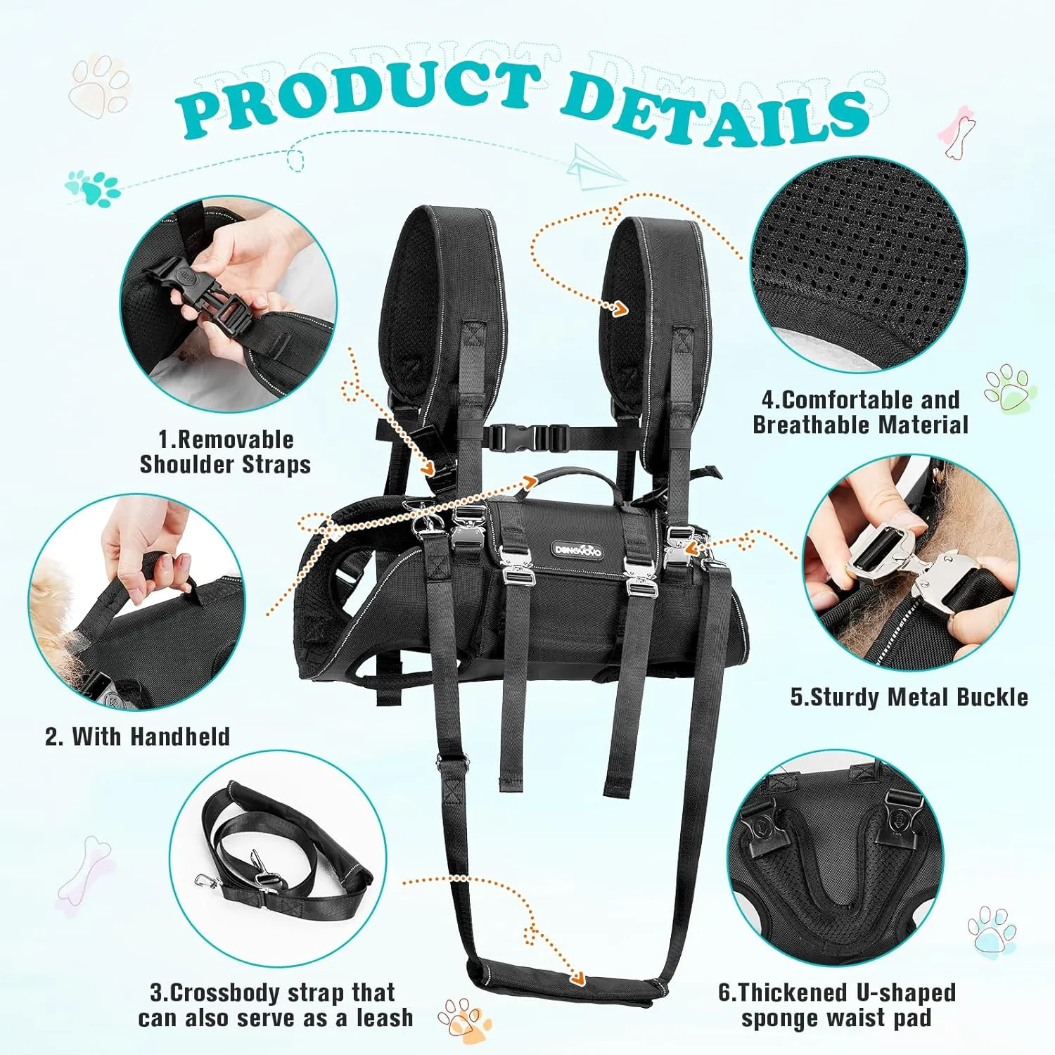 Dog Backpack Carrier for 17-23 Lbs Small Dogs, Multi-Functional Full Body Backpack Dog Carrier for Hiking Cycling, Adjustable Pet Carrier Travel Bag for Puppy