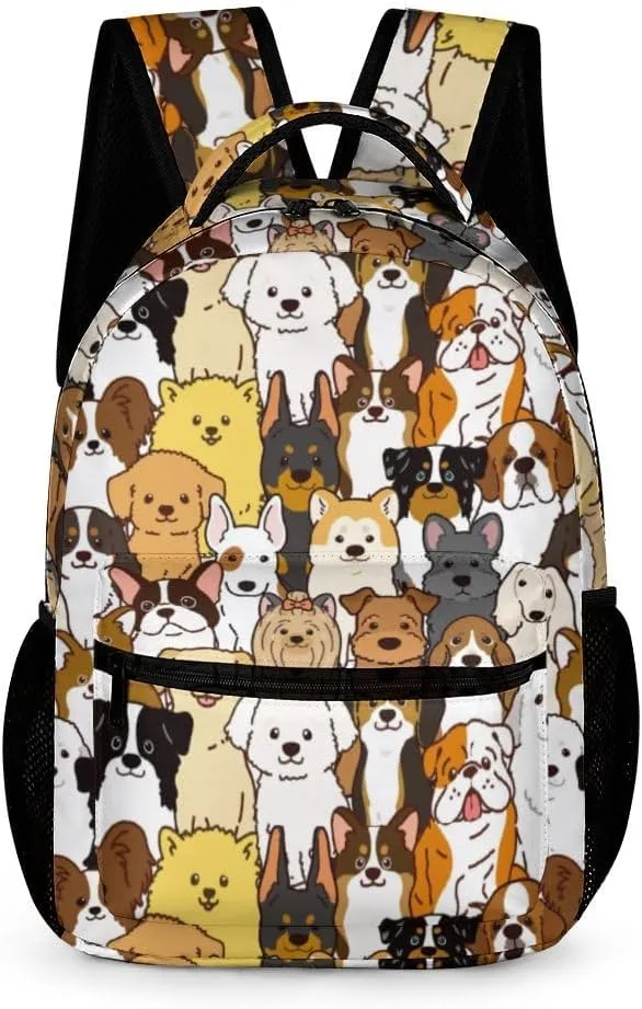 Dog Backpack for Kids Boys Girls, Cute Puppy Dog Bookbag, Kawaii Dog Dreed Animal Backpack, 16 Inch Large Capacity Water Resistant Travel School Bag for Elementary Middle School Students