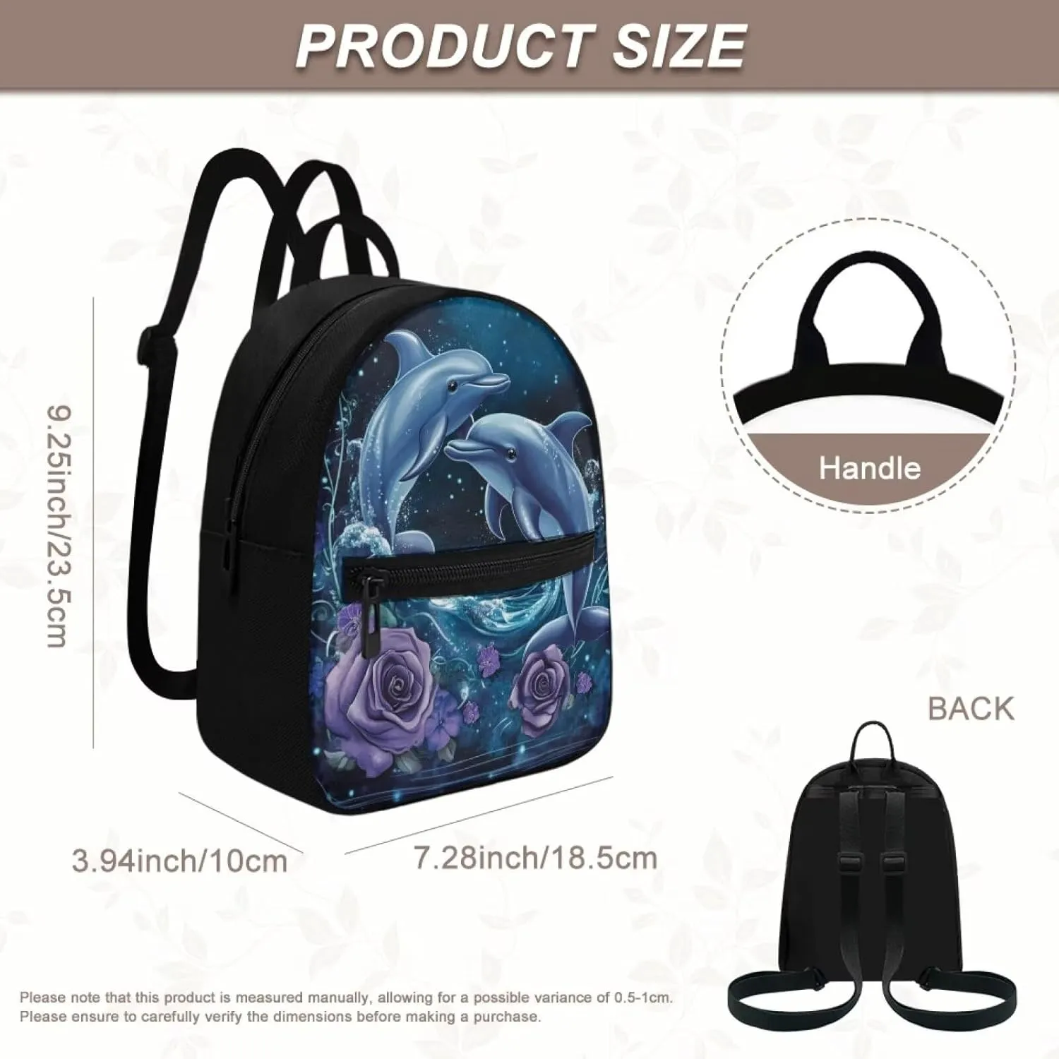 Dolphin Flower Women Fashion Backpack Blue Lightweight Daypack Small Size Durablle Shoulder Bags for Daily Use