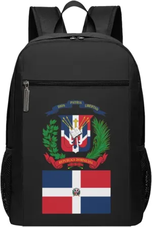 Dominican Republic Flag Emblem Travel Laptop Backpack, Business Anti Theft Slim Sturdy Laptops Backpacks, College Computer Bag Gift for Men & Women Fits 17 Inch Notebook,Black