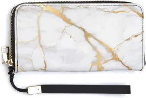 Donnapink Long Clutch Wallet, Long Handbag with Wristlet Strap, PU Leather Zip Purse