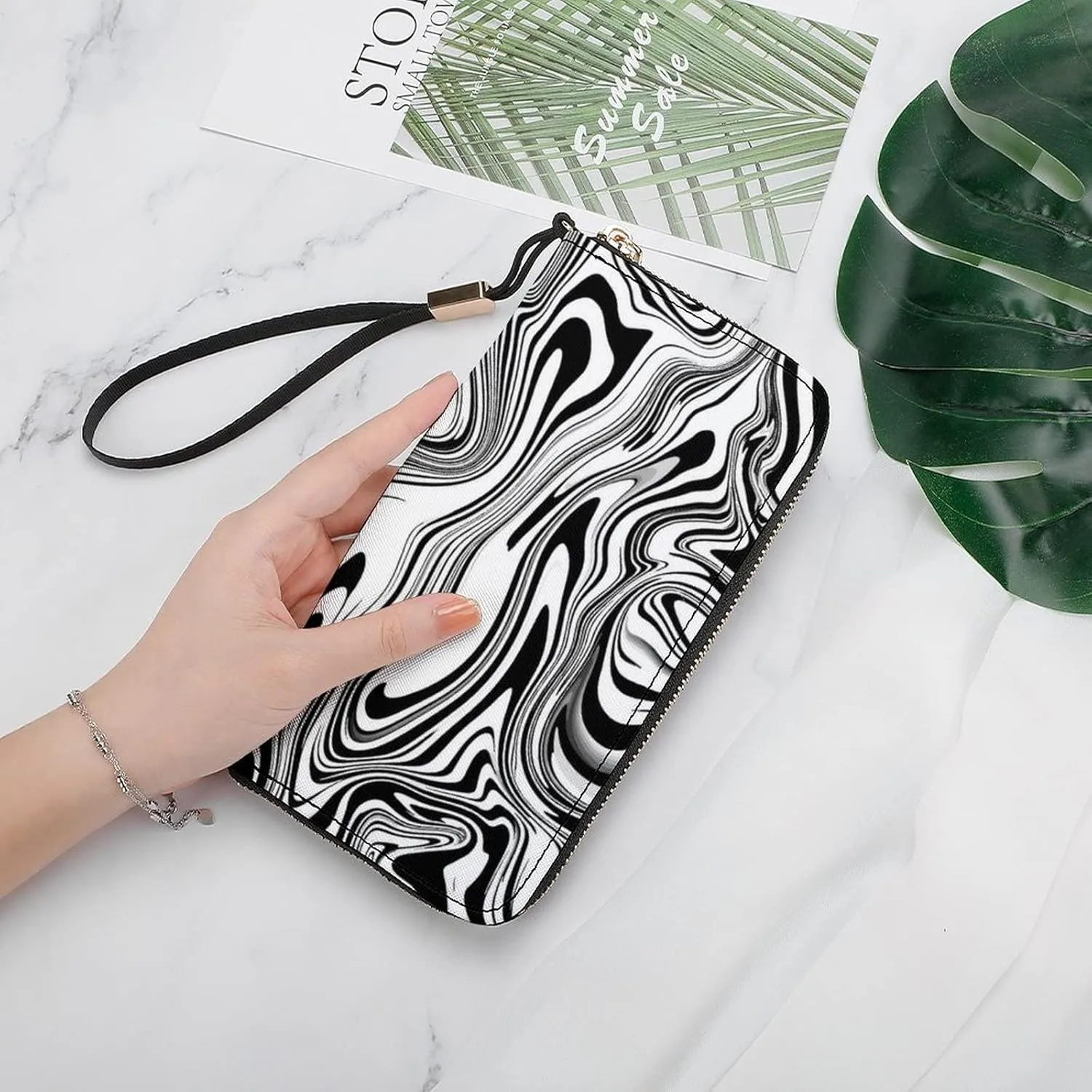 Donnapink Long Clutch Wallet, Long Handbag with Wristlet Strap, PU Leather Zip Purse
