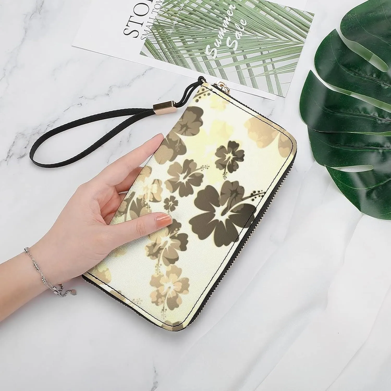 Donnapink Long Clutch Wallet, Long Handbag with Wristlet Strap, PU Leather Zip Purse