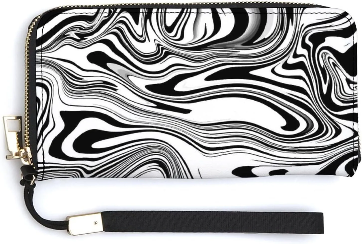 Donnapink Long Clutch Wallet, Long Handbag with Wristlet Strap, PU Leather Zip Purse