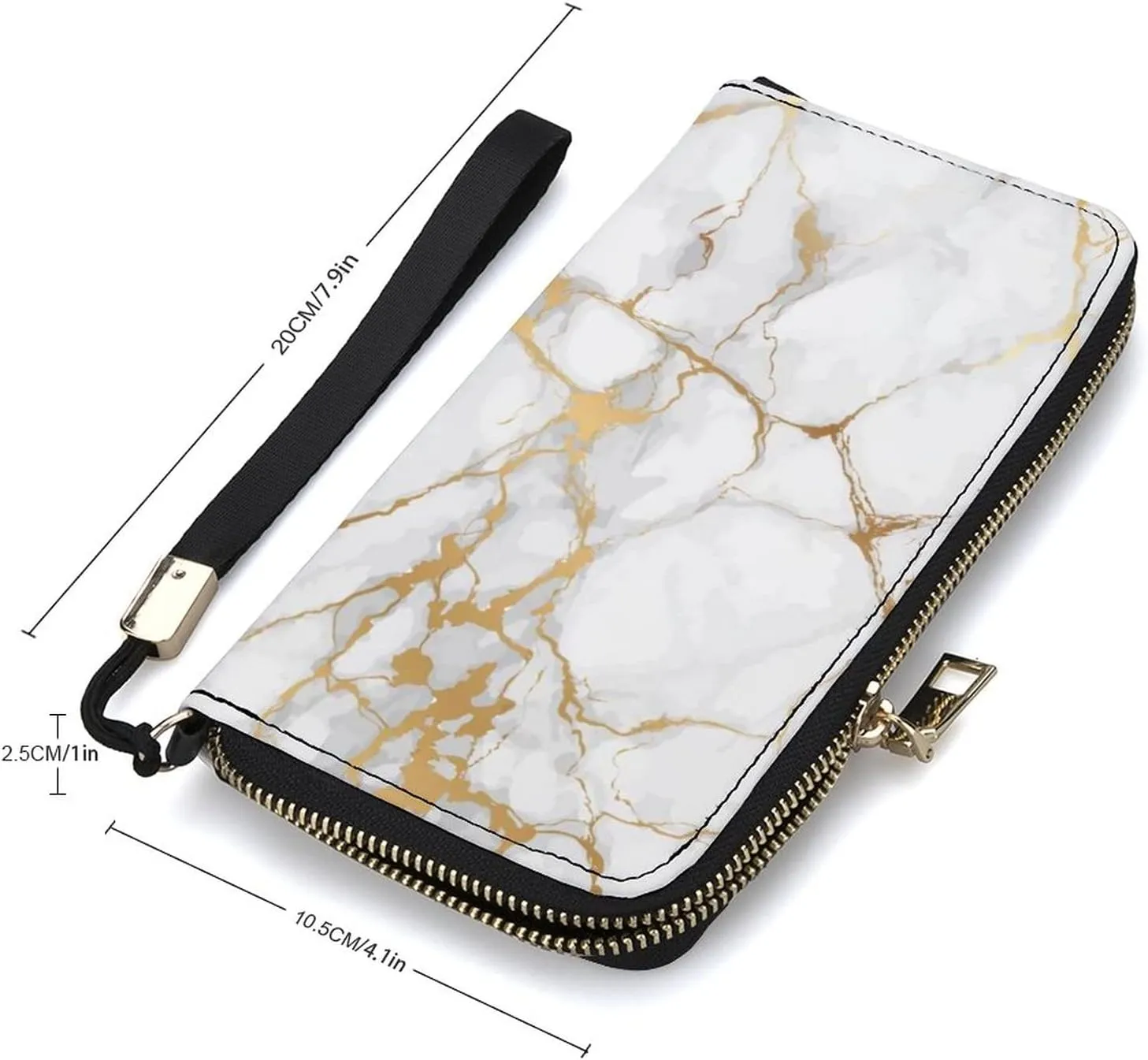 Donnapink Long Clutch Wallet, Long Handbag with Wristlet Strap, PU Leather Zip Purse