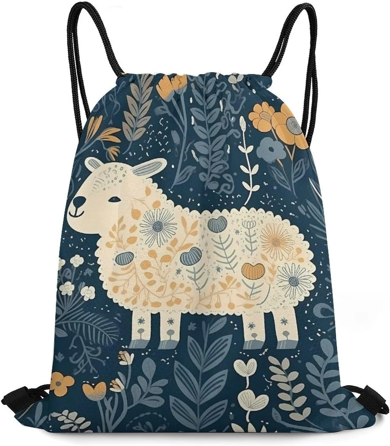 Drawstring Backpack Sports Gym Bag Sheep Surrounded by Plants Drawstring Bags for Gym Sports Yoga Travel