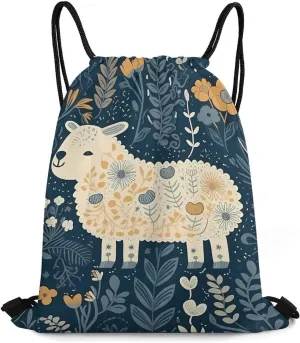 Drawstring Backpack Sports Gym Bag Sheep Surrounded by Plants Drawstring Bags for Gym Sports Yoga Travel