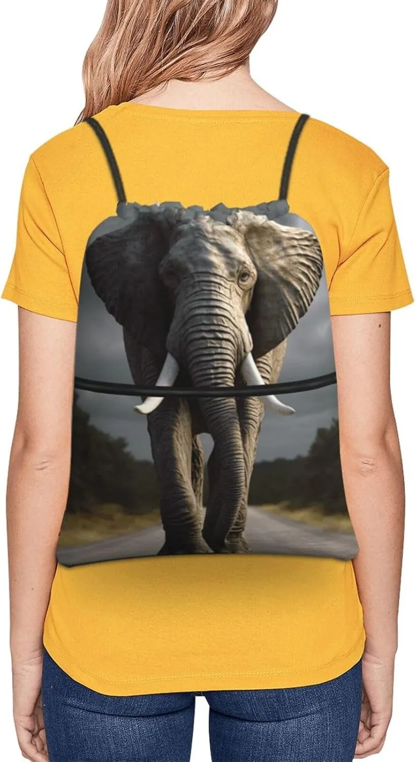 Drawstring Backpack Sports Gym Bags 3D Elephant Drawstring Bags for Men Women Beach Bag String Bag