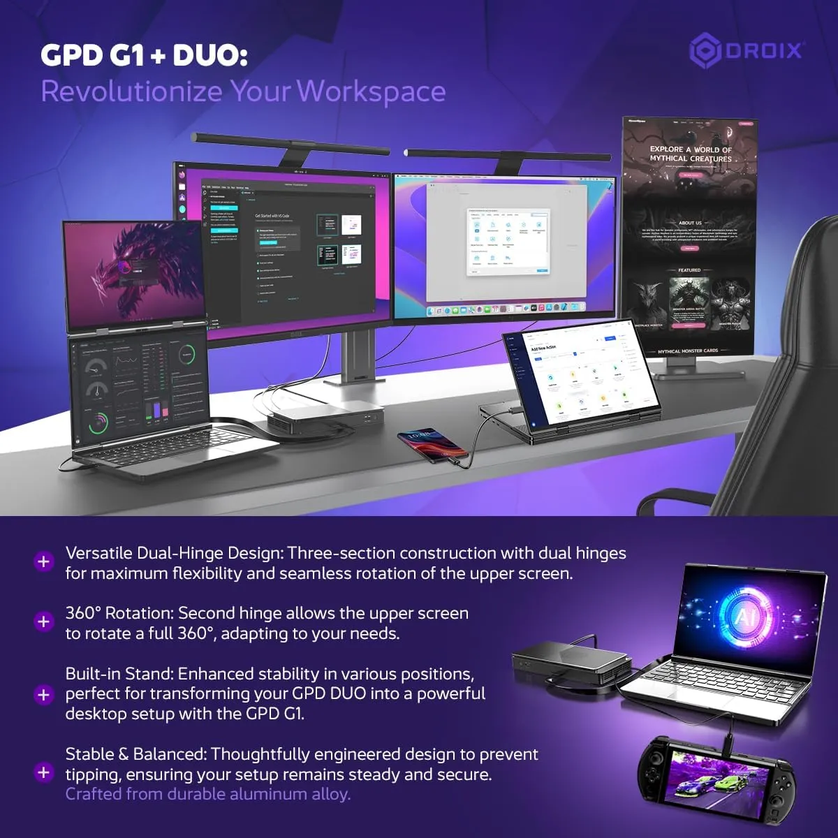 Duo Dual-Screen Laptop: 13.3" OLED Displays, AMD Ryzen AI 9 HX 370, 32GB RAM, 1TB SSD, Stylus Support, 10-Point Touch, 4096 Pressure Levels, Dual 360° Hinge, AI PC