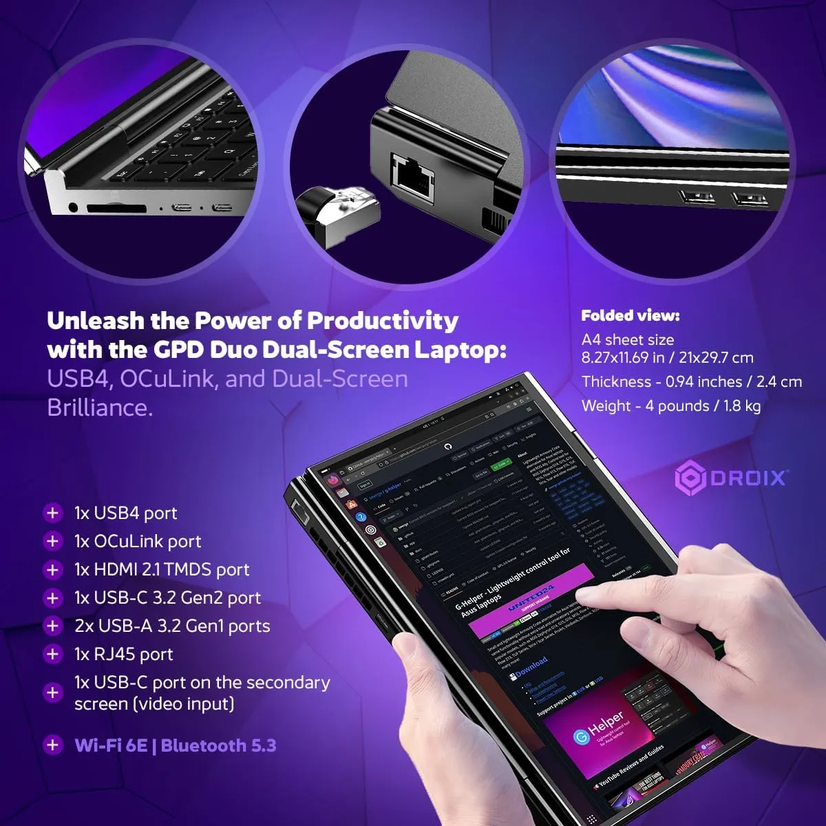 Duo Dual-Screen Laptop: 13.3" OLED Displays, AMD Ryzen AI 9 HX 370, 32GB RAM, 1TB SSD, Stylus Support, 10-Point Touch, 4096 Pressure Levels, Dual 360° Hinge, AI PC
