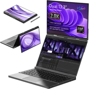 Duo Dual-Screen Laptop: 13.3" OLED Displays, AMD Ryzen AI 9 HX 370, 32GB RAM, 1TB SSD, Stylus Support, 10-Point Touch, 4096 Pressure Levels, Dual 360° Hinge, AI PC