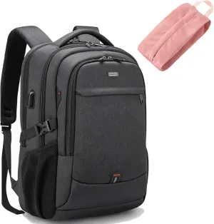 DUSLANG 17 Inch Laptop Backpack for Travel Water Resistant College Backpack for Men/Women Laptop Bag with USB Charging Port and Storage Bag Underwear Sock Storage Bag, Black
