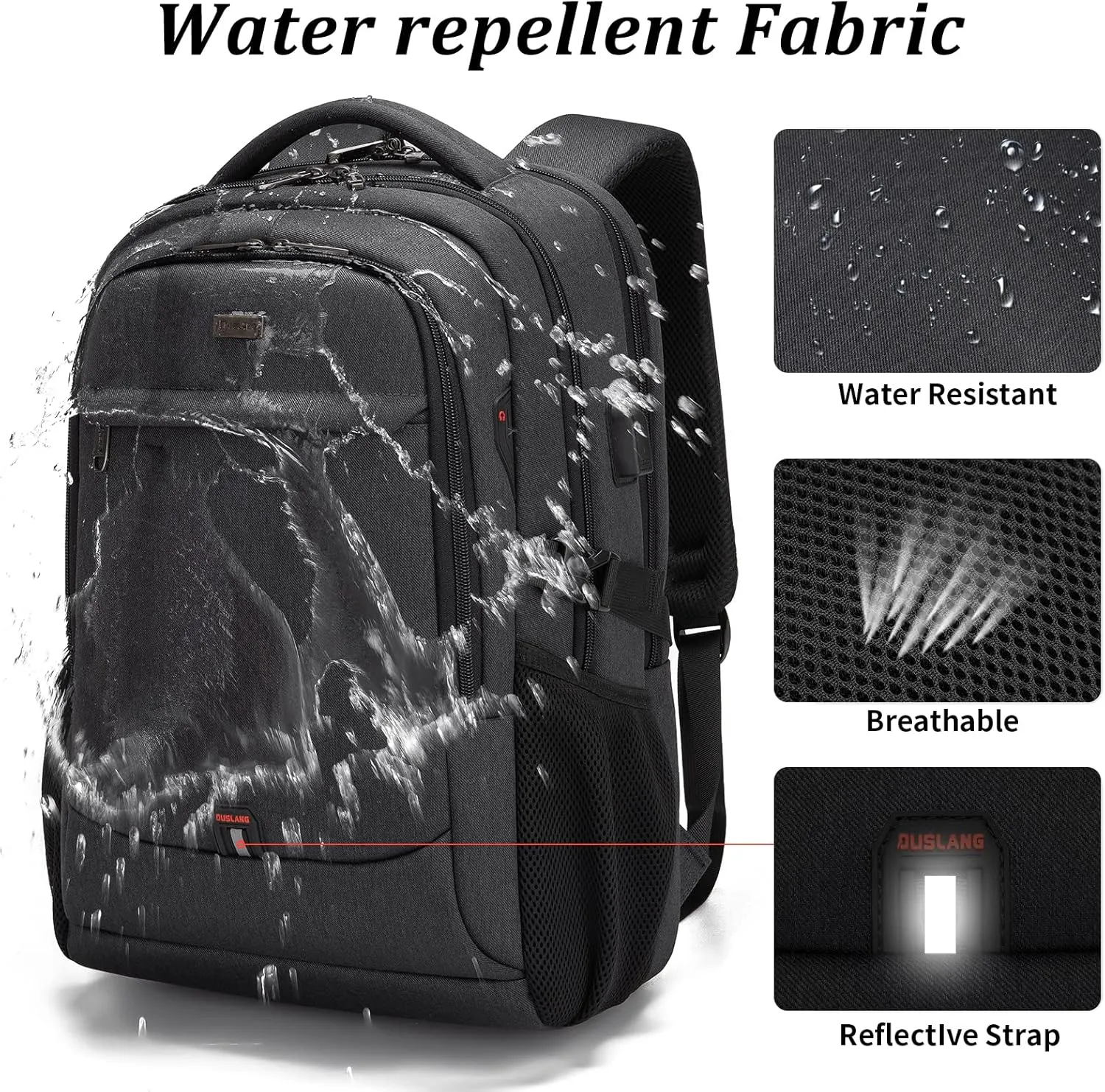 DUSLANG 17 Inch Laptop Backpack for Travel Water Resistant College Backpack for Men/Women Laptop Bag with USB Charging Port and Storage Bag Underwear Sock Storage Bag, Black