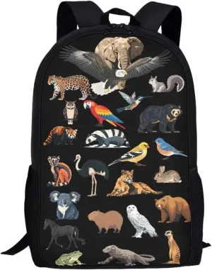 Eagle Macaw Horse Iguana Print Kids Backpack for Boys Girls Elementary Cute Zoo Animal School Bag 17 inch Multifunctional Large Capacity Durable Travel Backpack