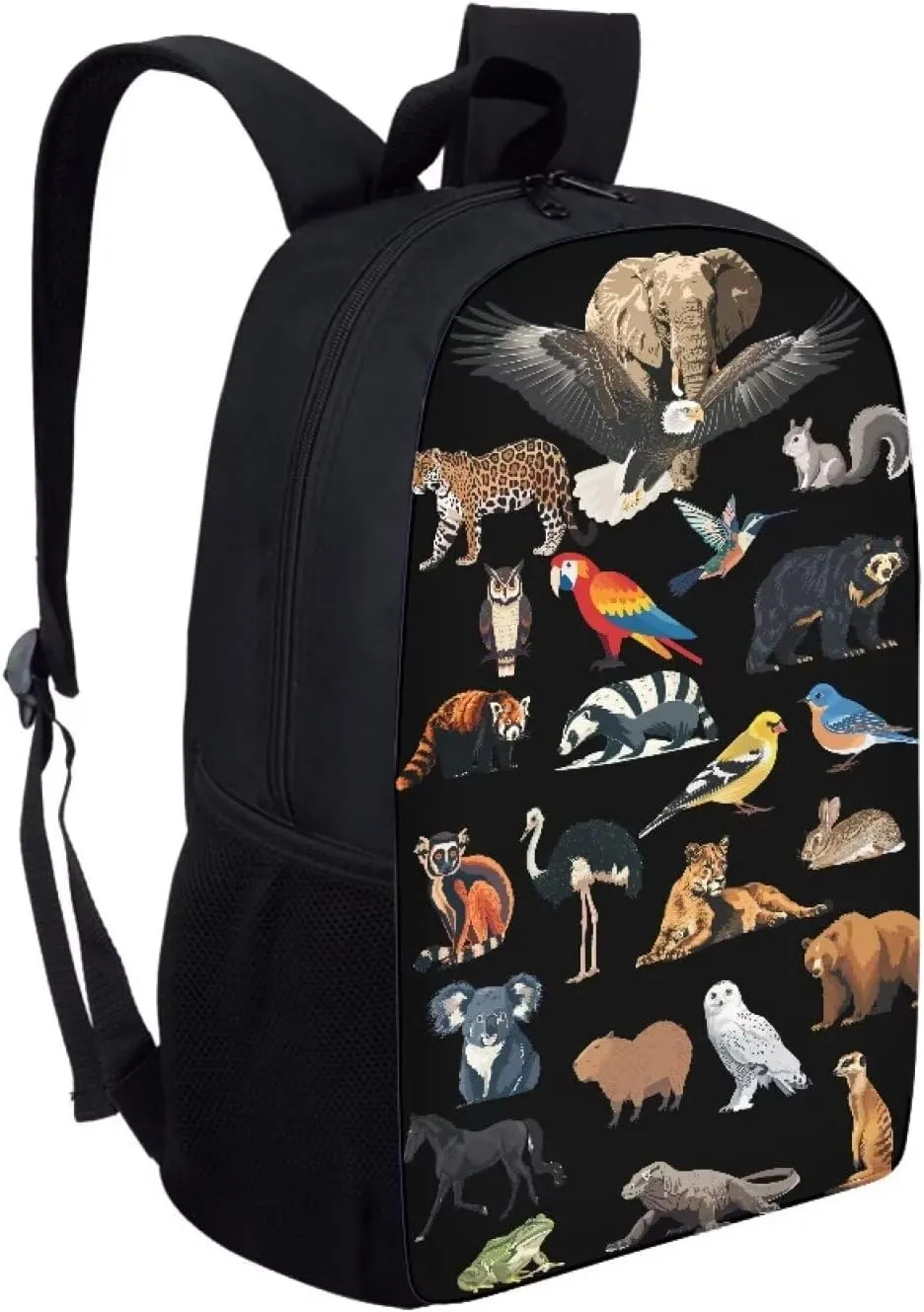 Eagle Macaw Horse Iguana Print Kids Backpack for Boys Girls Elementary Cute Zoo Animal School Bag 17 inch Multifunctional Large Capacity Durable Travel Backpack