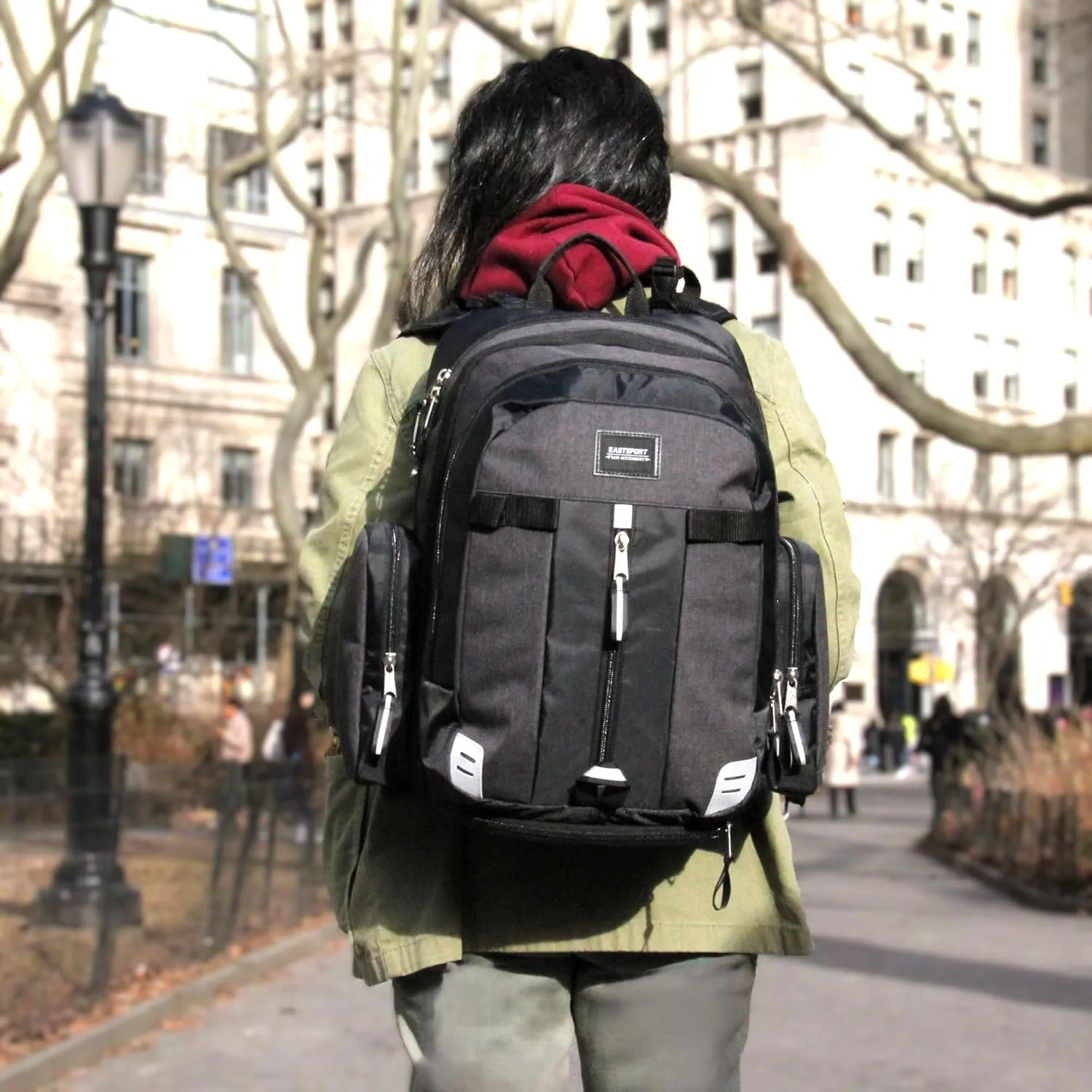 Eastsport Extra Large Backpack Expandable Oversized For Travel Hiking Work Camping Sports Outdoors With Drawstring Bag 18x13.5x9.5 Mochila De Viaje Black