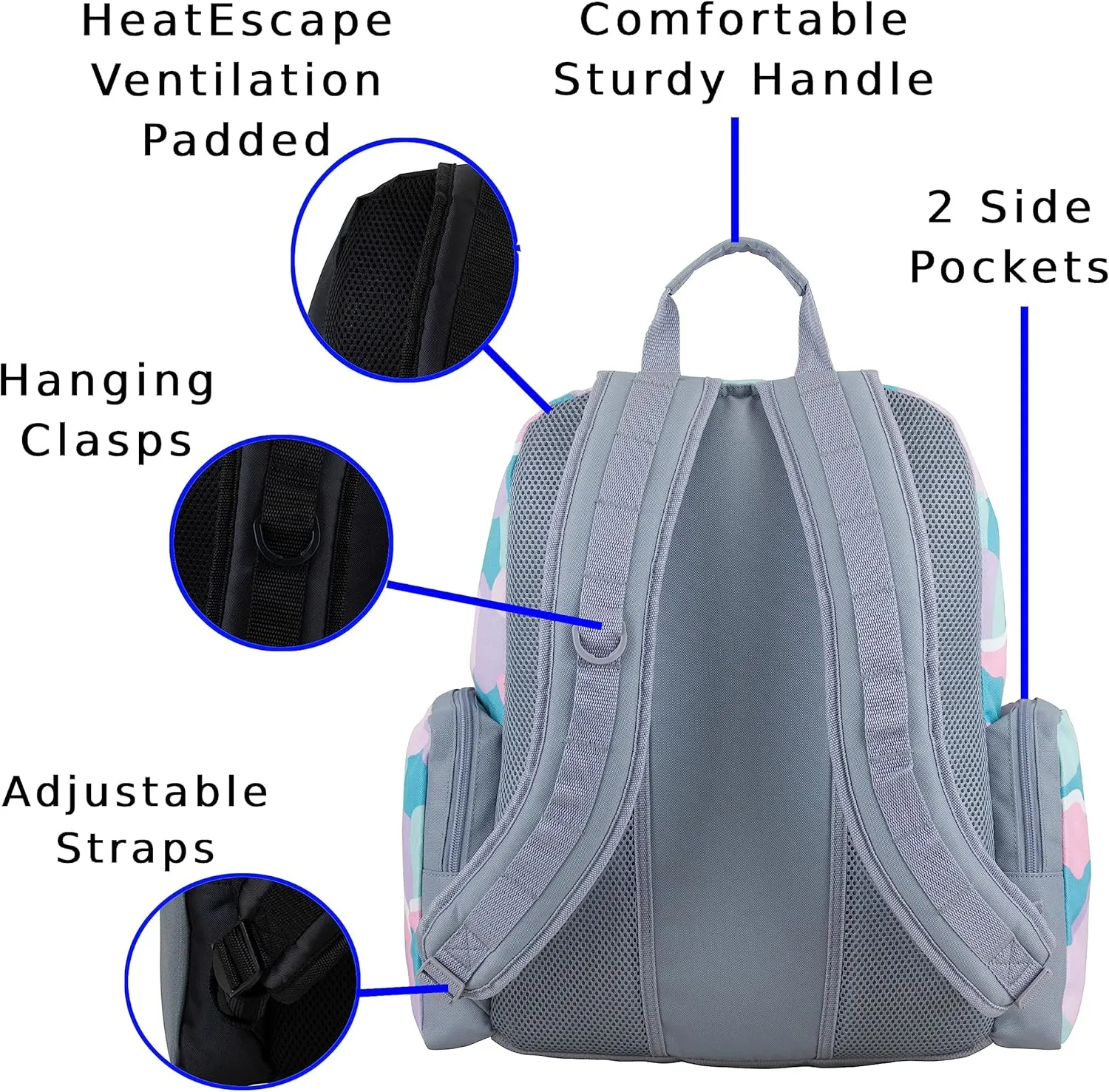 Eastsport Extra Large Backpack Expandable Oversized for Travel Hiking Work Camping Sports Outdoors with Drawstring Bag Mochila De Viaje Abstract Joyful