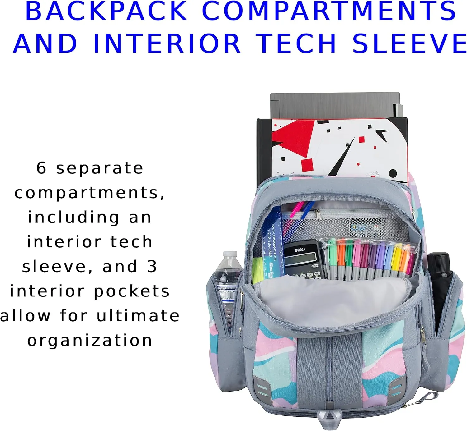 Eastsport Extra Large Backpack Expandable Oversized for Travel Hiking Work Camping Sports Outdoors with Drawstring Bag Mochila De Viaje Abstract Joyful
