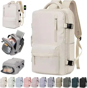 Easypacker Travel Backpack, Easy Packer Travel Backpack, 180° All-Open Design, Waterproof, with USB Charging (Beige)