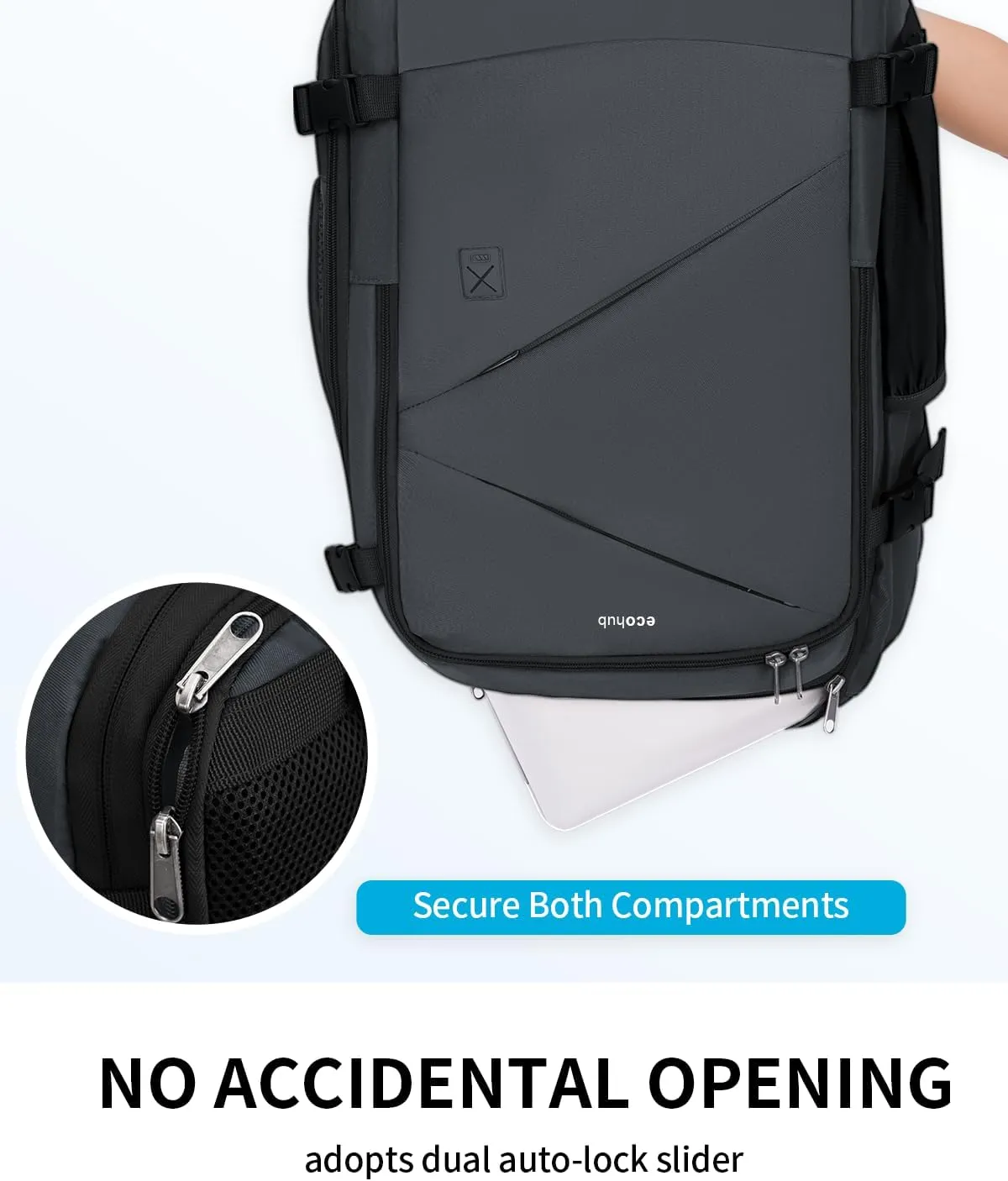 ECOHUB Carry On Travel Backpack, Expandable Airlines Personal Item Bag 18x14x8, Water Resistant 17 inch Laptop Backpack Flight Approved, 12 Pockets 30L Work Backpacks with Wet Pocket & Cable Slot