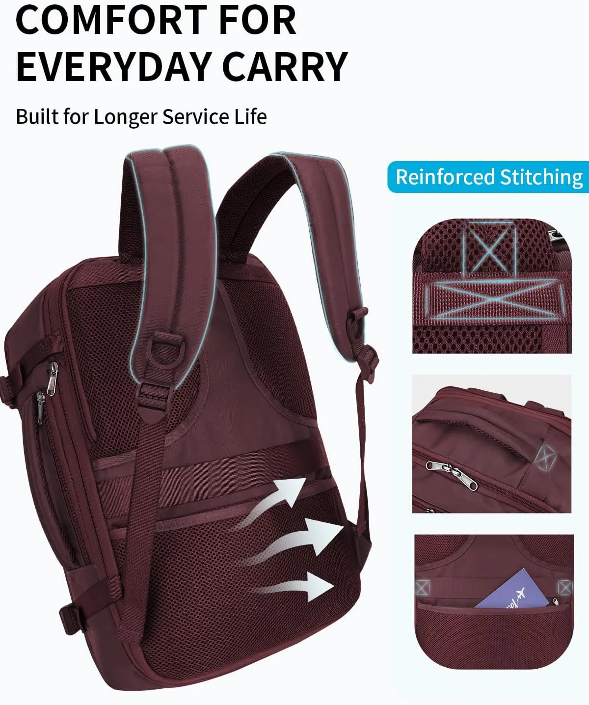 ECOHUB Carry On Travel Backpack, Expandable Airlines Personal Item Bag 18x14x8, Water Resistant 17 inch Laptop Backpack Flight Approved, 12 Pockets 30L Work Backpacks with Wet Pocket & Cable Slot