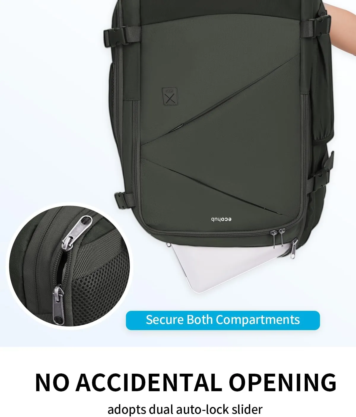 ECOHUB Carry On Travel Backpack, Expandable Airlines Personal Item Bag 18x14x8, Water Resistant 17 inch Laptop Backpack Flight Approved, 12 Pockets 30L Work Backpacks with Wet Pocket & Cable Slot