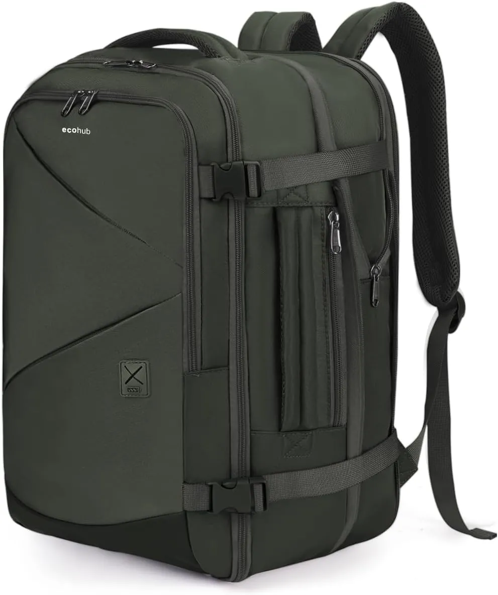 ECOHUB Carry On Travel Backpack, Expandable Airlines Personal Item Bag 18x14x8, Water Resistant 17 inch Laptop Backpack Flight Approved, 12 Pockets 30L Work Backpacks with Wet Pocket & Cable Slot