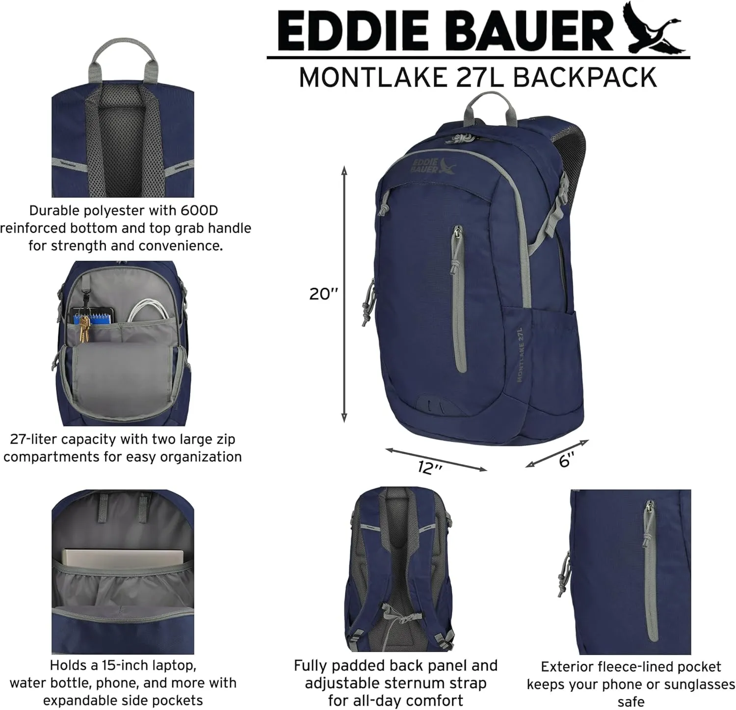 Eddie Bauer Montlake Backpack | Travel | Commuting | Laptop | Everyday Carry | Outdoor |, Black, 27L