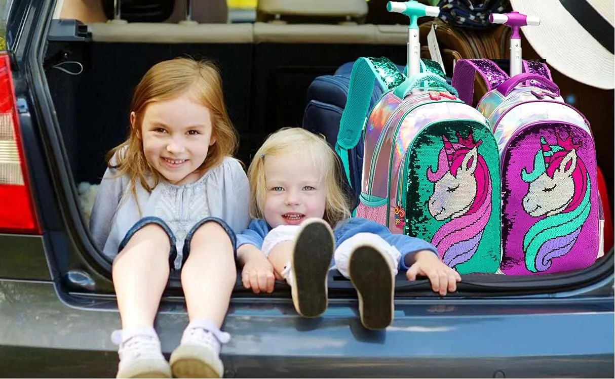 Egchescebo School Kids Rolling Backpack for Girls 3PCS With Trolley Wheeled Backpacks