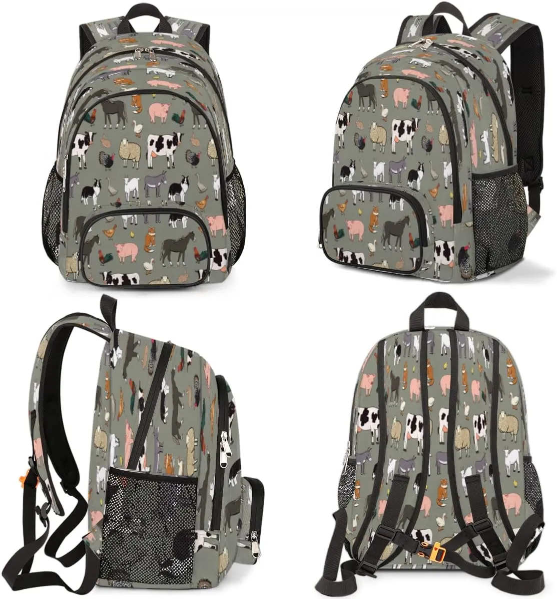 Elementary School Bags for Teens, Cute Cow Kids Backpacks Farm Animals Rooster Cow Lightweight Bookbags Waterproof Sturdy Schoolbag Daypack for Girls Boys