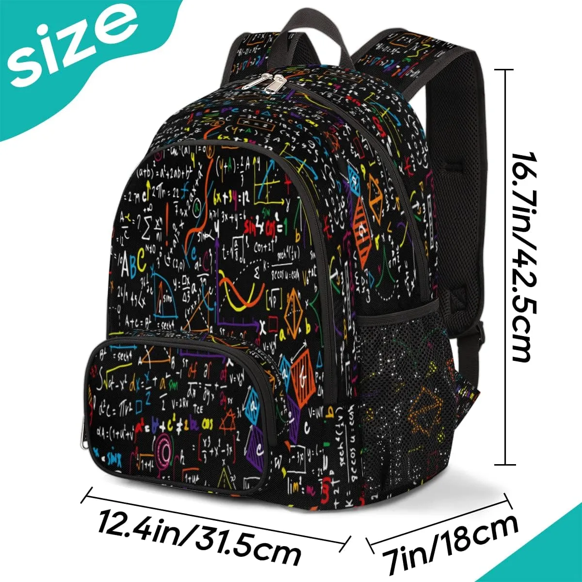 Elementary School Bags for Teens, Mathematical Formula Kids Backpacks Black Math Lightweight Bookbags Waterproof Sturdy Schoolbag Daypack for Girls Boys