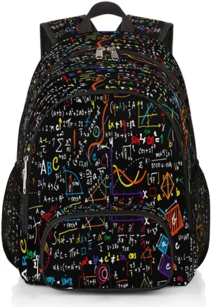 Elementary School Bags for Teens, Mathematical Formula Kids Backpacks Black Math Lightweight Bookbags Waterproof Sturdy Schoolbag Daypack for Girls Boys