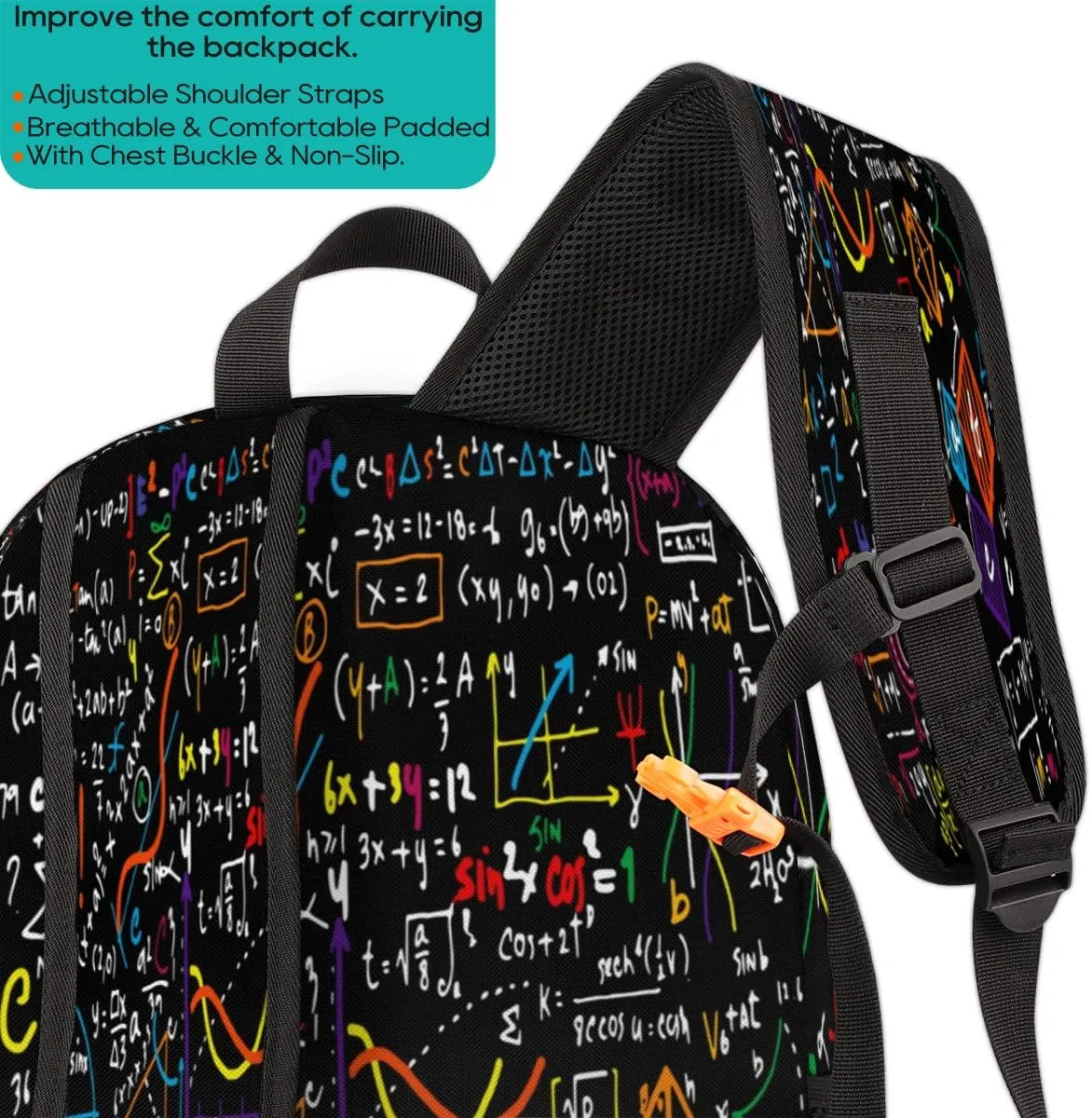 Elementary School Bags for Teens, Mathematical Formula Kids Backpacks Black Math Lightweight Bookbags Waterproof Sturdy Schoolbag Daypack for Girls Boys