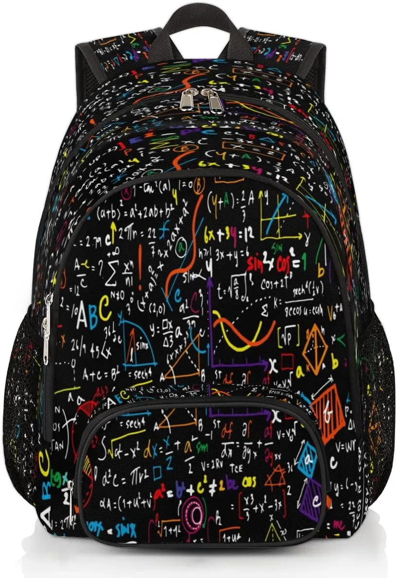 Elementary School Bags for Teens, Mathematical Formula Kids Backpacks Black Math Lightweight Bookbags Waterproof Sturdy Schoolbag Daypack for Girls Boys