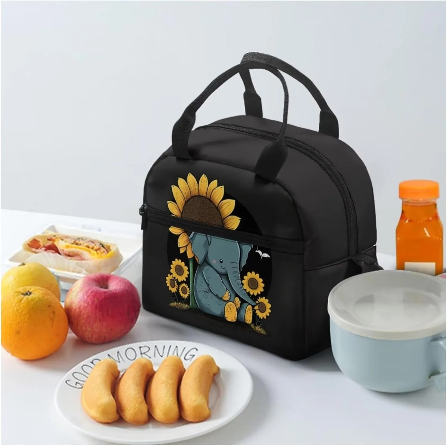 Elephants Backpacks for Kids 3rd to 5th Grade Sunflowers Print Waterproof Lunch Tote Bag for Girls Multi-Pockets School Bag for Girl Small Pencil Case Back to School Gifts for Kid