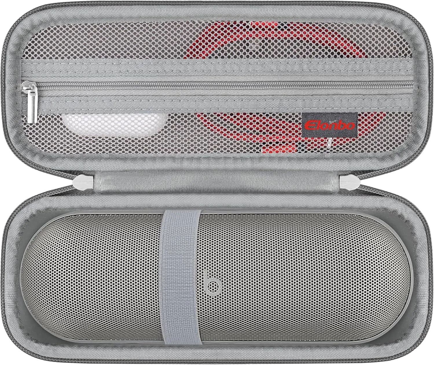 Elonbo Carrying Case ​for Beats Pill (2024 Release)-Portable Bluetooth Speaker, Beats Pill Speaker Travel Bag Storage Holder, Mesh Pocket Fits Charger, Light Gray