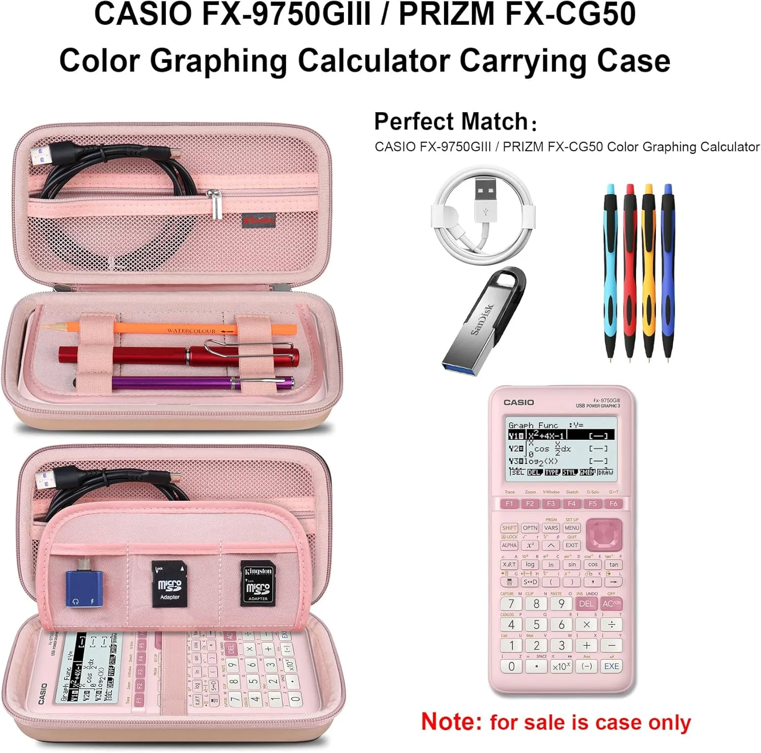Elonbo Carrying Case for Casio fx-CG50 PRIZM/Casio fx-9750GIII Color Graphing Calculator/ 991ES Plus/ 991CW/ 115ES Plus/ 300ES/ 300MS Standard Advanced Scientific Calculator, Rose Gold